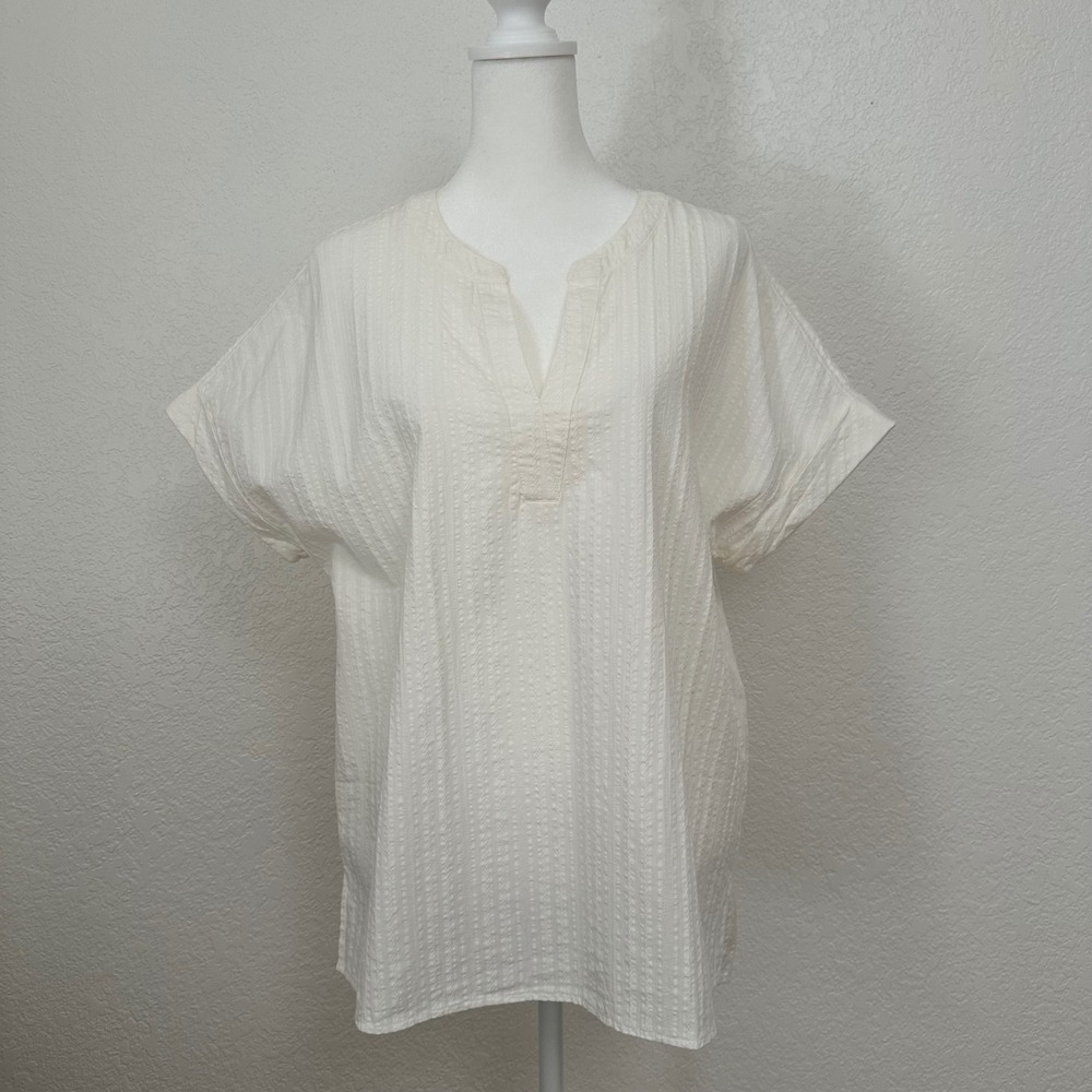 Matty M Cotton Tunic Top Oversized Medium White Boho Minimalist Coastal Casual